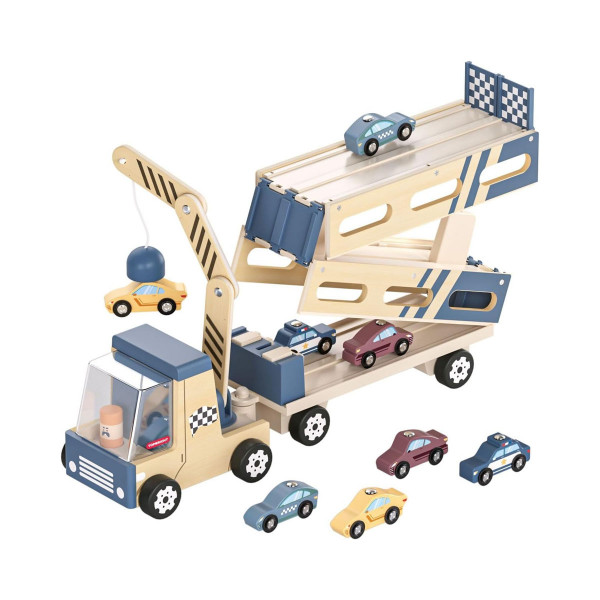 Дрвен сет за игра Roll & Race Car Transporter 