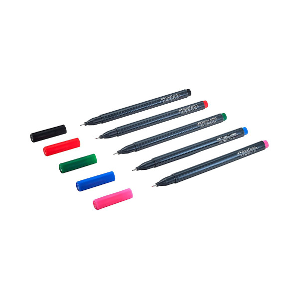 Сет од 5 фајнлајнери, Faber Castell - Finepen Grip Basic, 0.4mm 