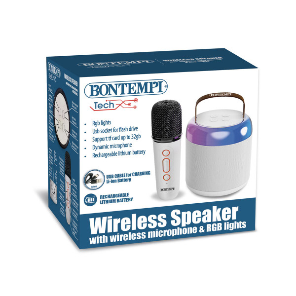 Безжичен звучник + безжичен микрофон со RGB светла 