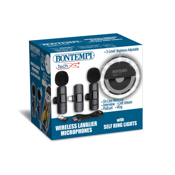 Сет од 2 мини клип-микрофони и селфи светло 