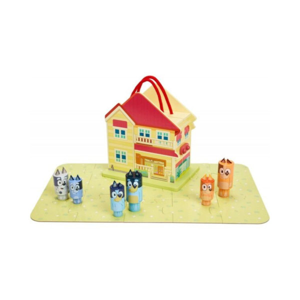 Дрвена куќичка со 6 фигури, Bluey: Wooden Carry Along House 