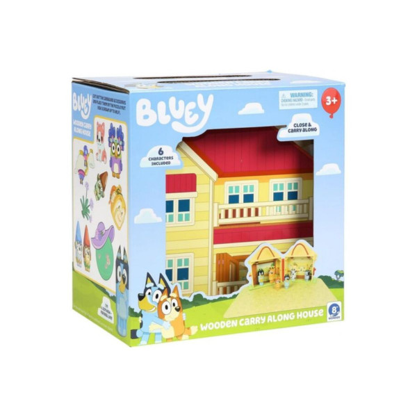 Дрвена куќичка со 6 фигури, Bluey: Wooden Carry Along House 