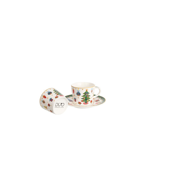Сет од 2 шолји за еспресо со тацни, Around Christmas Tree, 90ml 