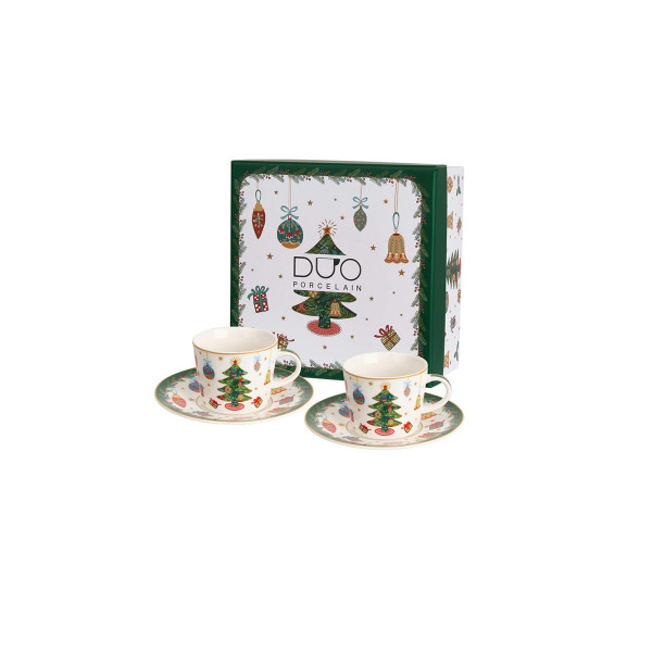 Сет од 2 шолји за еспресо со тацни, Around Christmas Tree, 90ml 