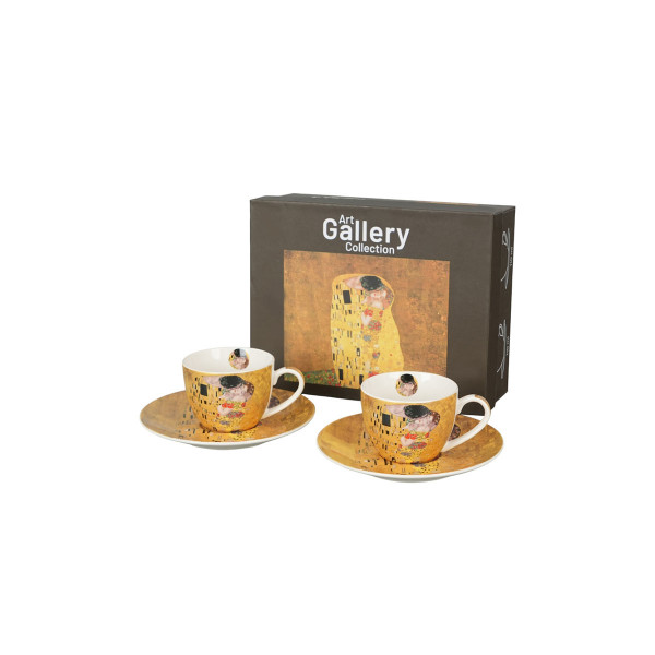 Сет од 2 шолји за еспресо со тацни, Klimt - The Kiss, 110ml 