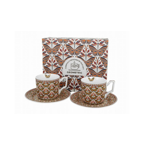 Сет од 2 шолји за еспресо со тацни, Geometric - Papilio, 110ml 