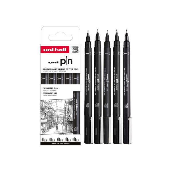 Сет фајнлајнери, Uni Pin - Classic 2, Deep Black, 1/5 