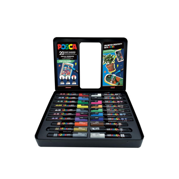 Сет од 20 маркери во куферче, Posca Pop Colours 