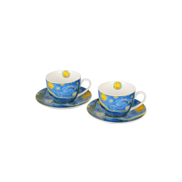 Сет од 2 шолји со тацни Van Gogh - Starry Night, 110 ml 