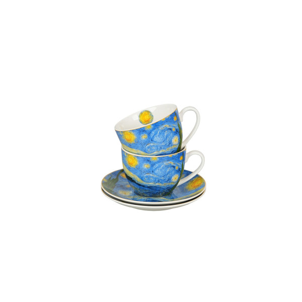 Сет од 2 шолји со тацни Van Gogh - Starry Night, 110 ml 