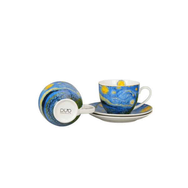Сет од 2 шолји со тацни Van Gogh - Starry Night, 110 ml 
