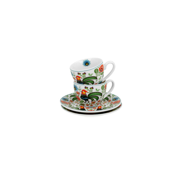 Сет од 2 шолји со тацни Folk Roosters, 110 ml 
