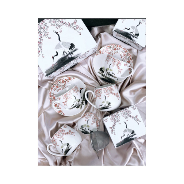 Сет од 2 шолји со тацни Sakura & Cranes, 110 ml 