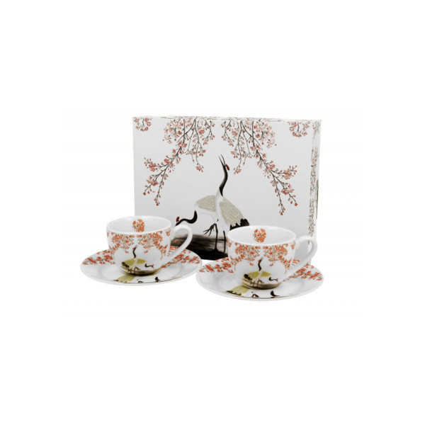 Сет од 2 шолји со тацни Sakura & Cranes, 110 ml 