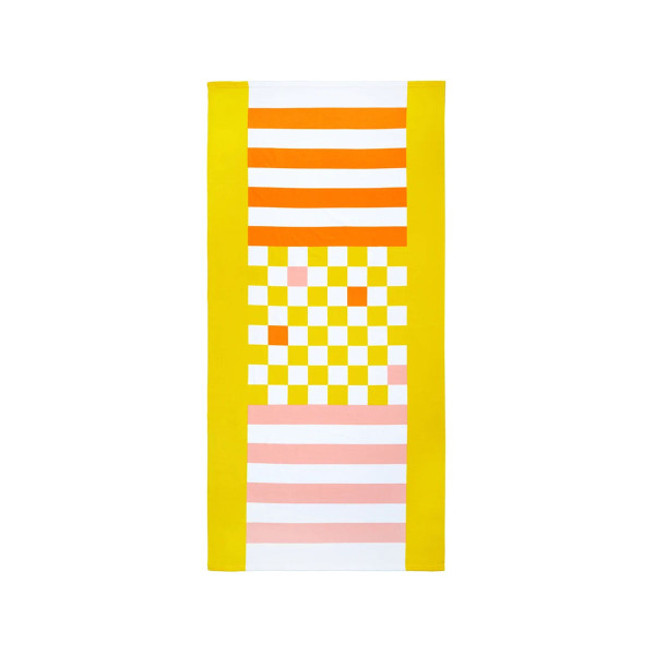 Пешкир за на плажа со игра, Checkers Yellow, 90 x 180 cm 