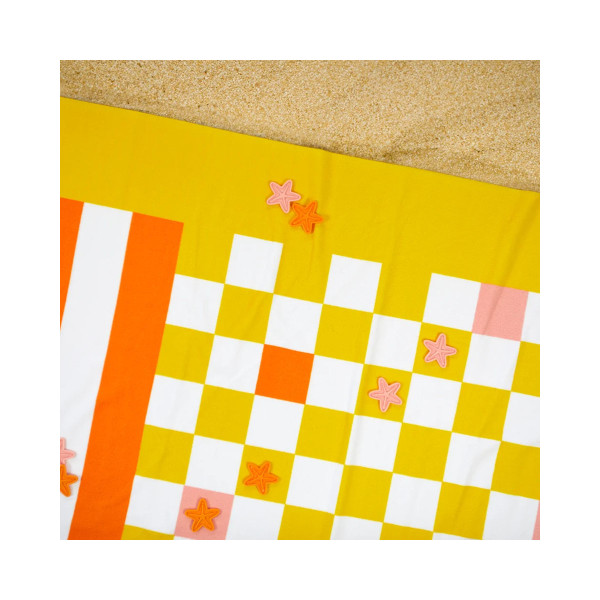 Пешкир за на плажа со игра, Checkers Yellow, 90 x 180 cm 