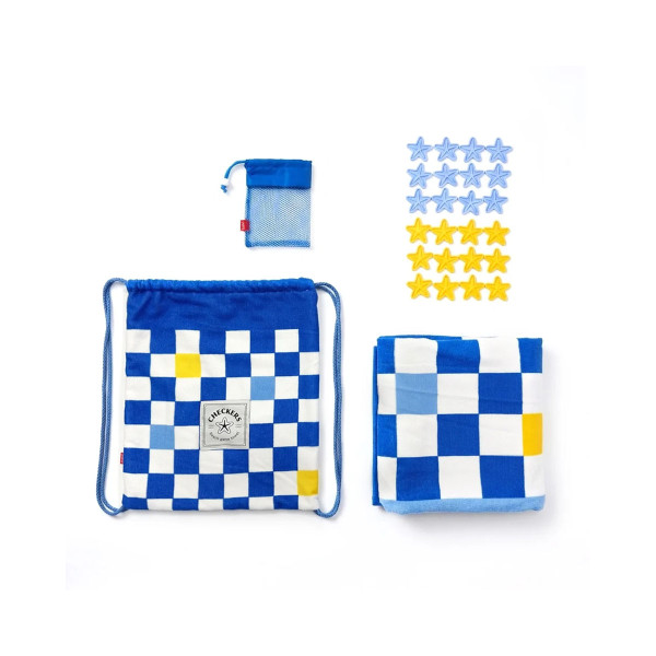 Пешкир за на плажа со игра, Checkers Blue, 90 x 180 cm 