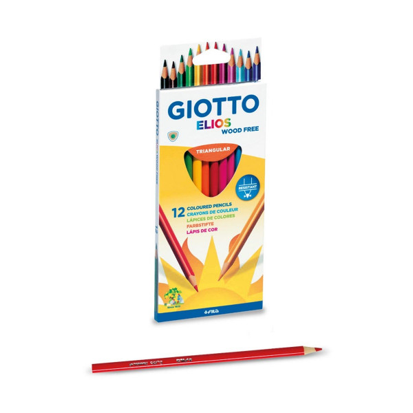 Моливи во боја, Giotto, Elios - Wood Free, триаголни, 12 бои 