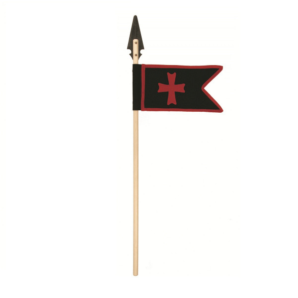 Темпларско копје со знаме, црно-црвено, 107cm 