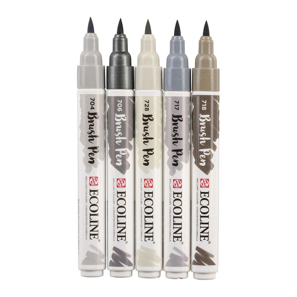 Сет од 5 брашпенс, TALENS, Ecoline Brush Pen set, grey