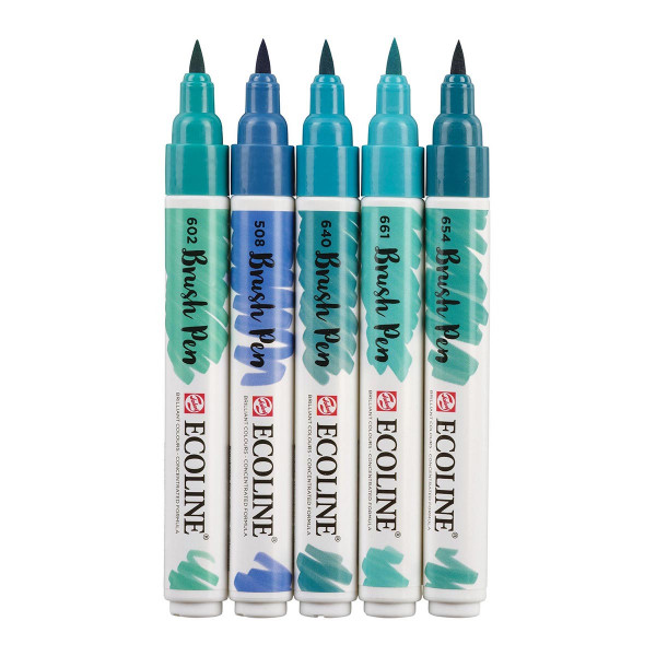 Сет од 5 брашпенс, TALENS, Ecoline Brush Pen set, green blue