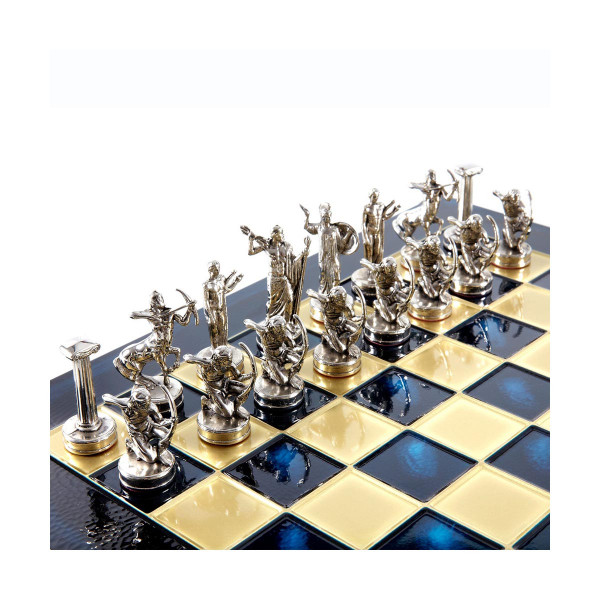 Сет за шах, Handcrafted Giants Battle Set, среден, син со златни/сребрени фигури