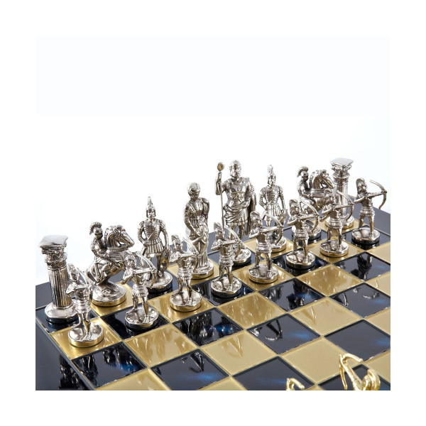 Сет за шах, Handcrafted Archers Set, голем, син со златни/сребрени фигури 