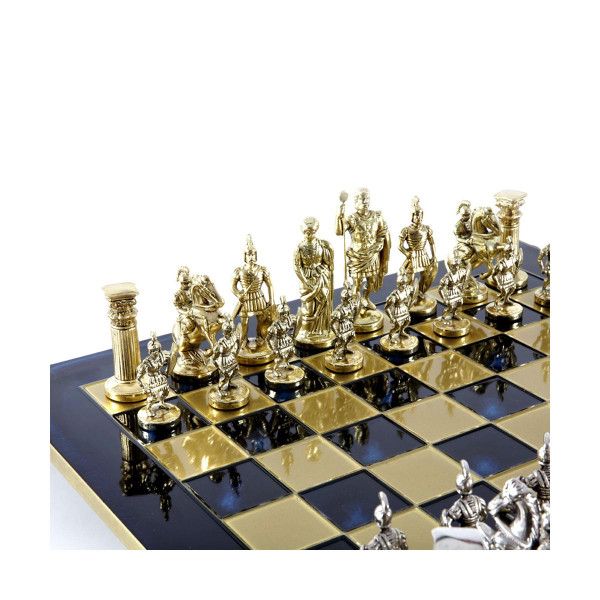 Сет за шах, Handcrafted Greek Roman Period, голем, син со златни/сребрени фигури 