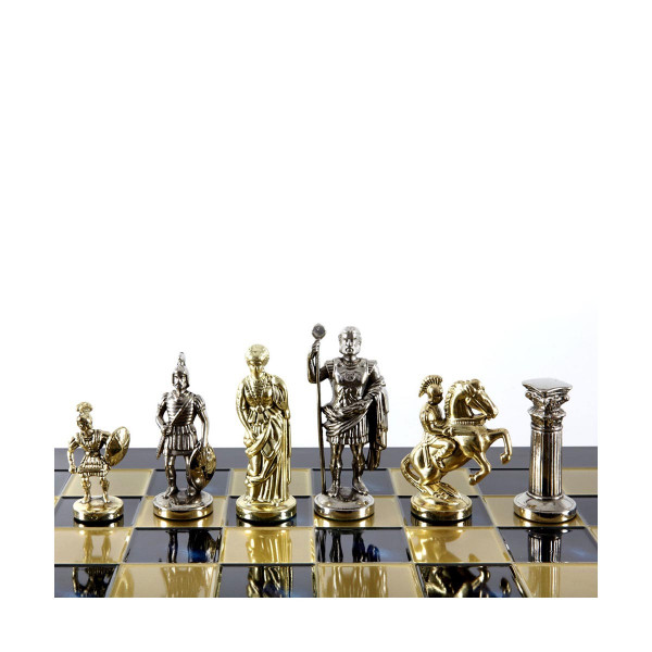 Сет за шах, Handcrafted Greek Roman Period, голем, син со златни/сребрени фигури 