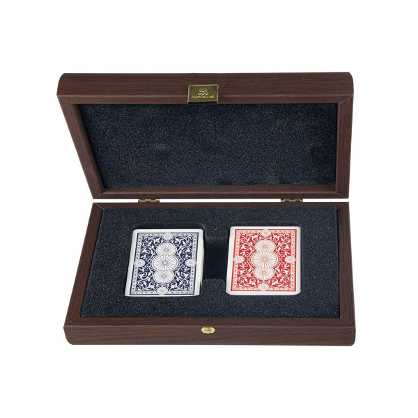 Карти за играње во кутија, Plastic Coated Playing Cards in Wooden Case with California Walnut Burl 