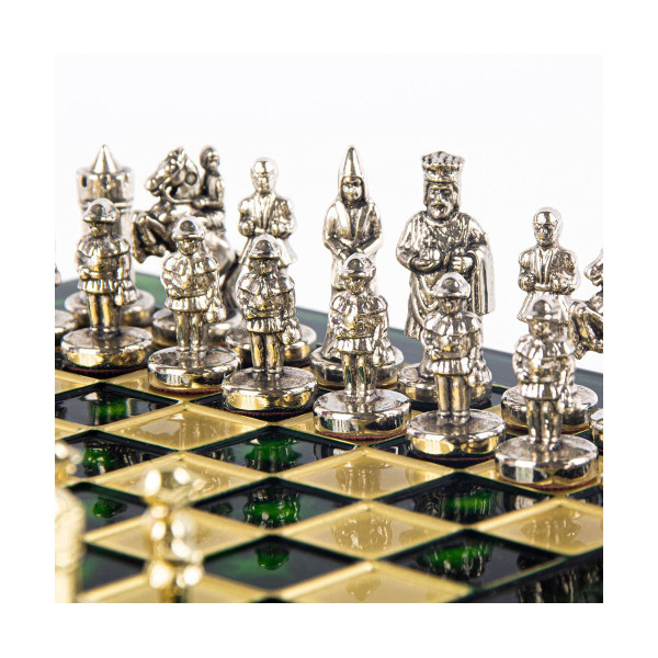 Сет за шах, Byzantine Empire, екстра мал, зелен со златни/сребрени фигури 