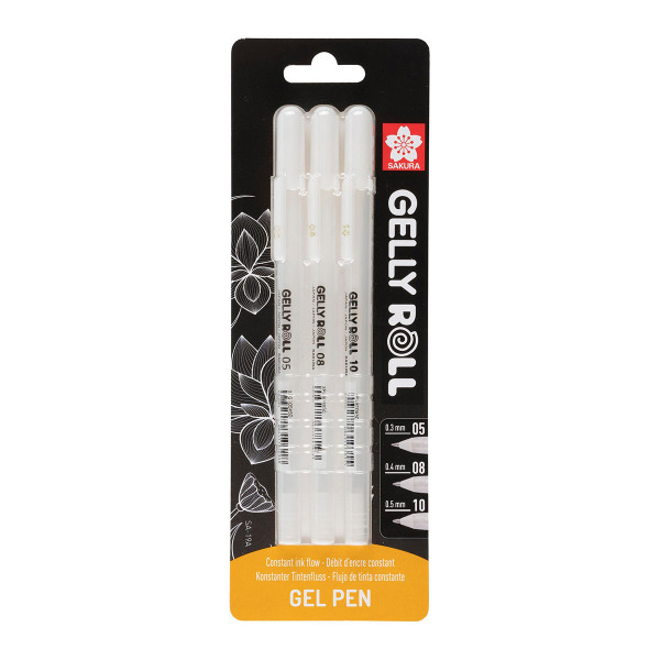 Сет гел-ролери (блистер), Sakura, Gelly Roll Basic, Bright White, 08, бели, 1/3 