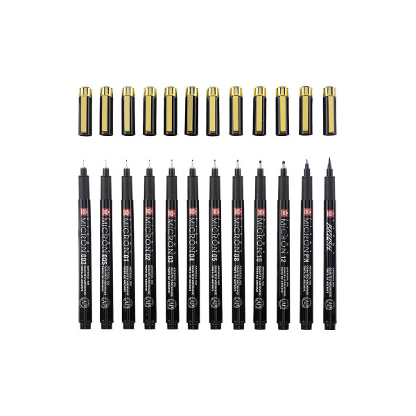 Сет фајнлајнери, Sakura, Pigma Micron, Black & Gold Edition, 1/12