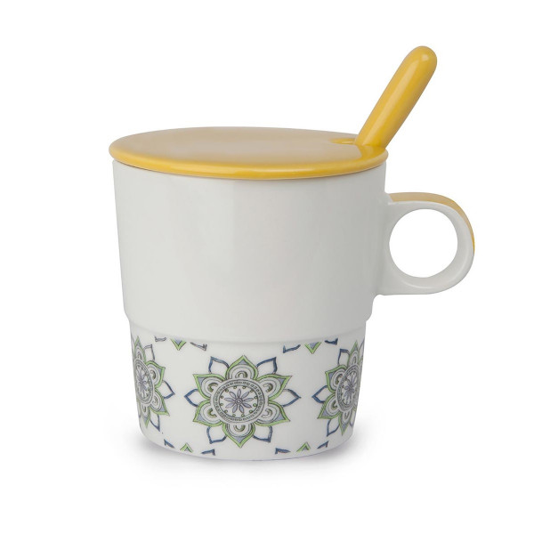 Шолја со капаче и лажица, Tea For Two, жолта 