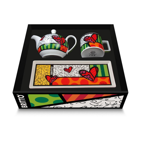 Сет од чајник, шолја и послужавник, Britto - Heart 