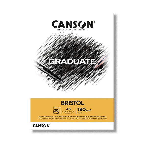 Хартија за цртање - блок, Canson, Graduate - Bristol, A5, 180 г/м² 