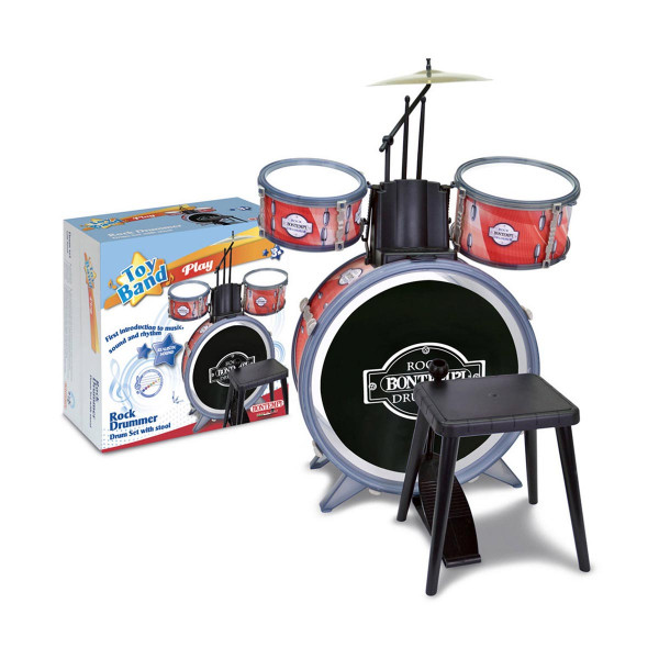 Сет тапани со столче, Toy Band, Rock Drum Set, 4 елементи, црвени