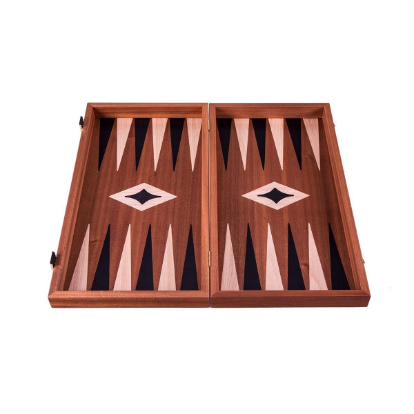 Сет за табла и шах, Handcrafted Mahogany - Elegant Marquetry Design, мал, црн 