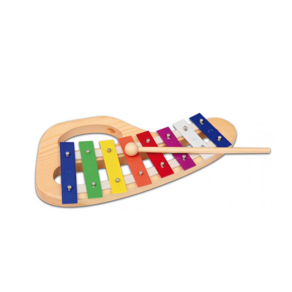 Дрвен металофон со 1 стапче, Wooden metallophone, 8 шарени плочки