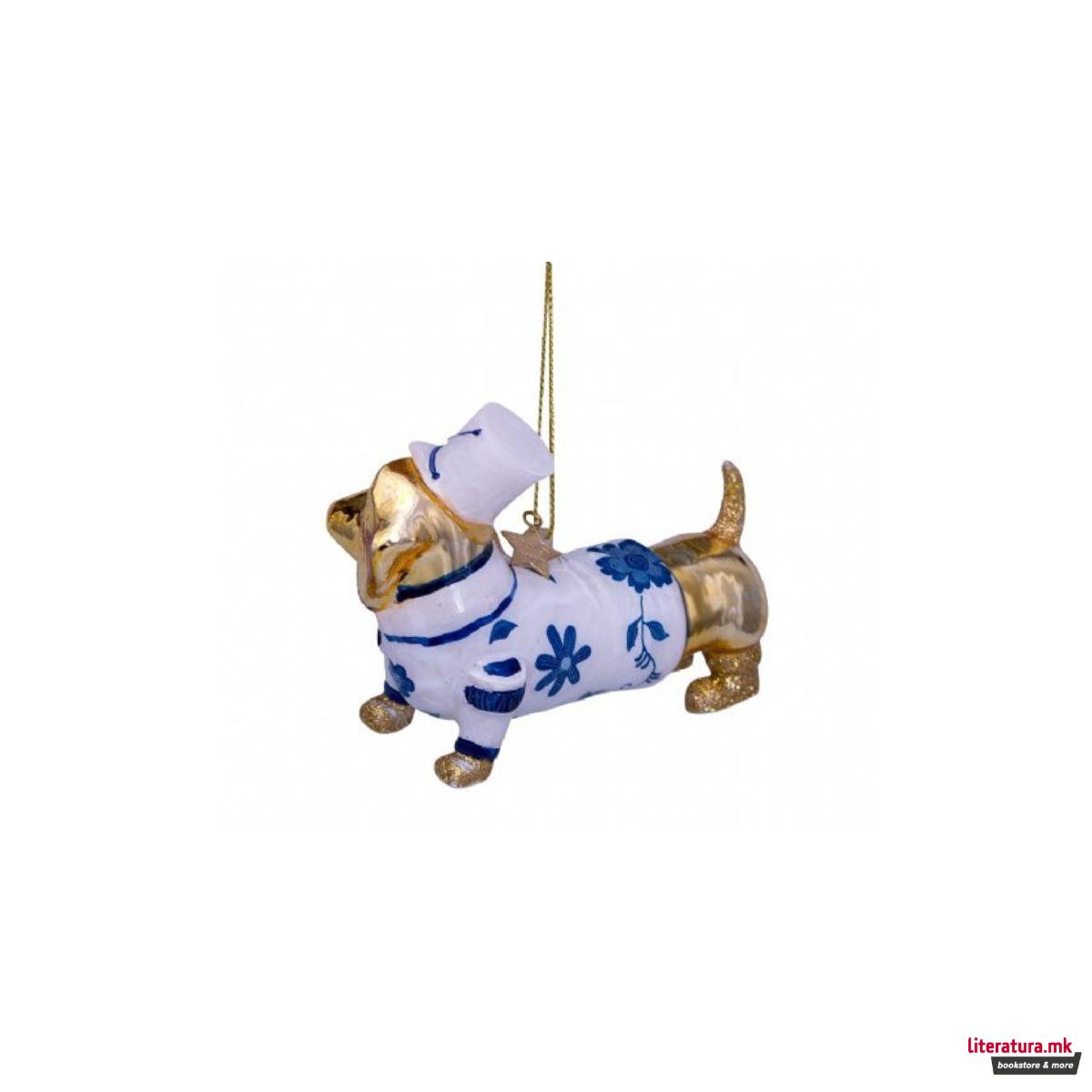Лампион, Gold Dog with Delft blue dress, 9cm