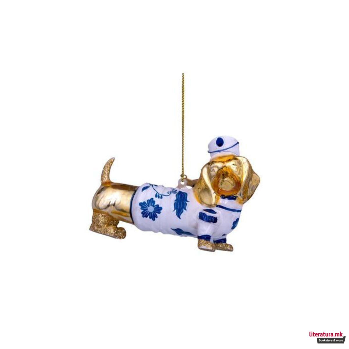 Лампион, Gold Dog with Delft blue dress, 9cm