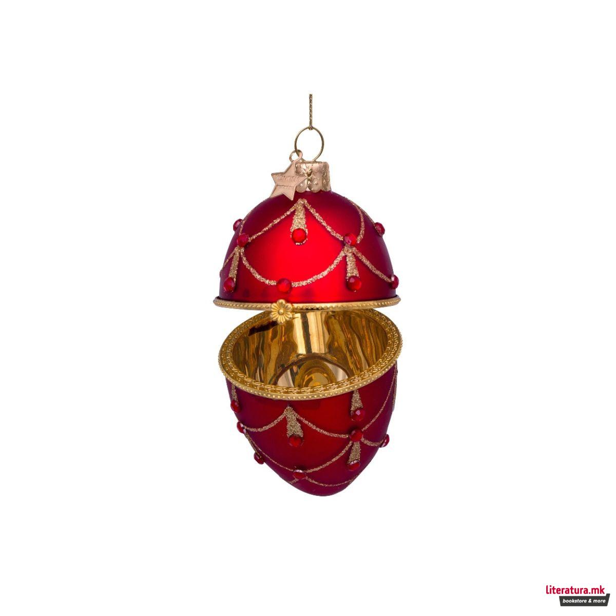 Лампион, Red Egg with Red Diamonds, 10cm