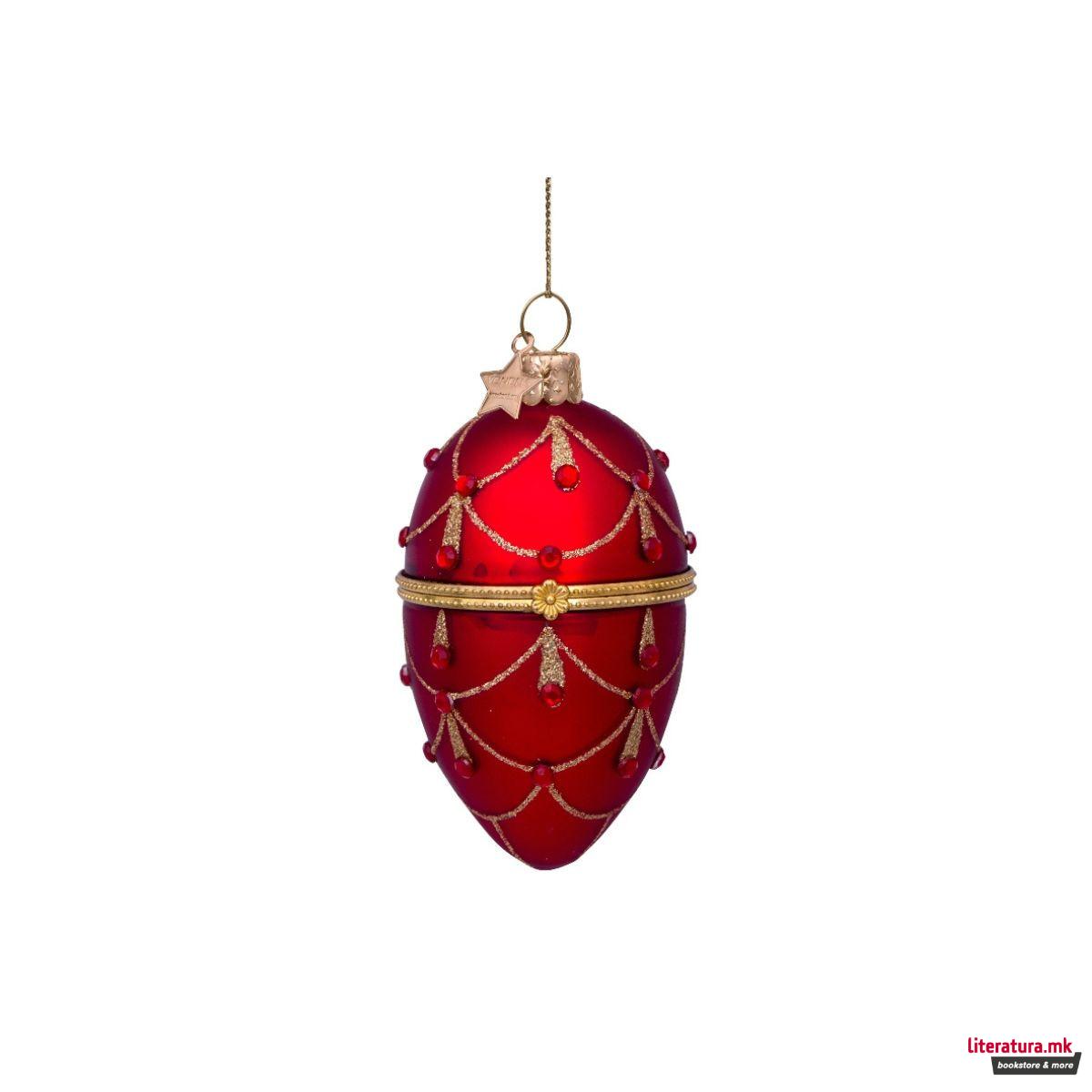 Лампион, Red Egg with Red Diamonds, 10cm