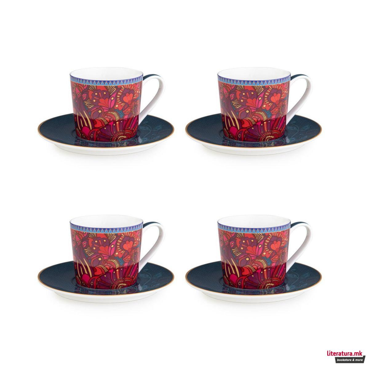Сет од 4 шолји за чај со тацни, Kashmir, 210ml