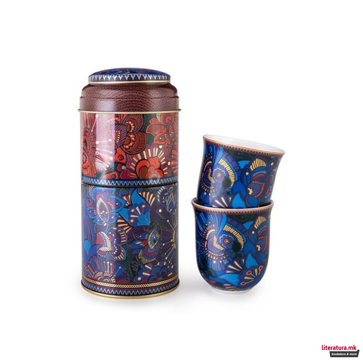 Сет од 2 шолји за кафе и метална кутија, Kashmir, 90ml
