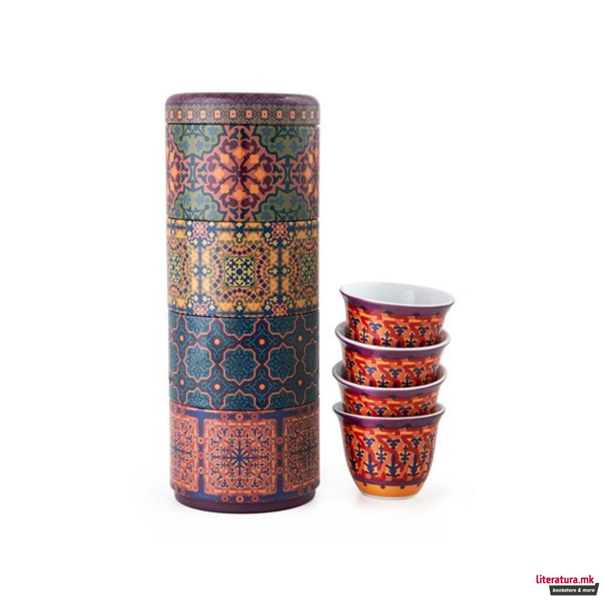 Сет од 4 шолји за кафе и метална кутија, Vagabonde, 60ml