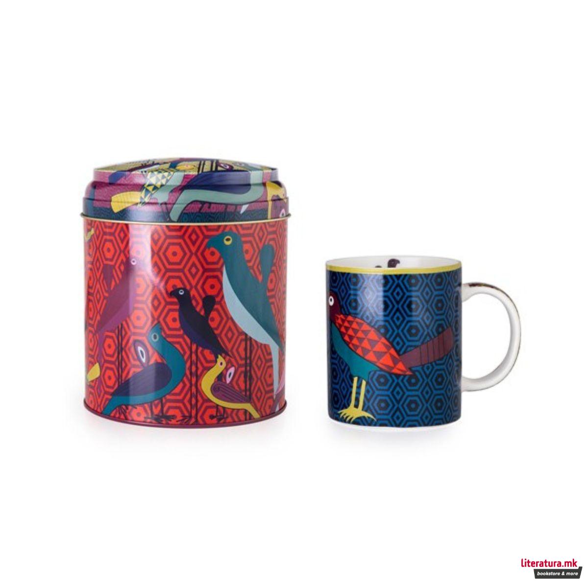 Сет од шолја и метална кутија, Birds of Paradise, 325ml