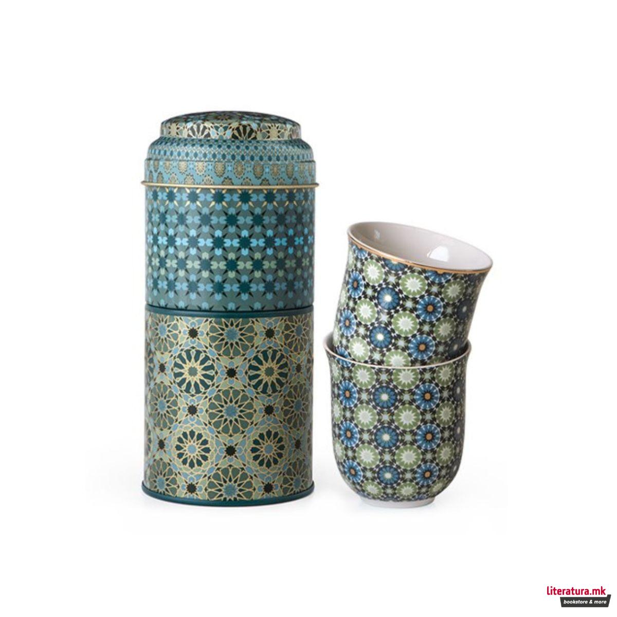 Сет од 2 шолји за кафе и метална кутија, Andalusia, 90ml