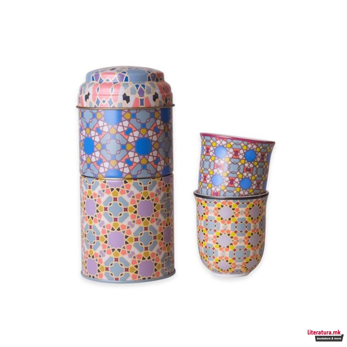 Сет од 2 шолји за кафе и метална кутија, Denia, 90ml