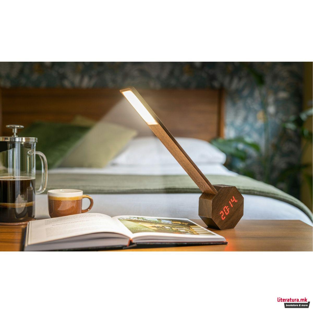 Часовник/Ламба, Octagon One Plus Portable Alarm Clock Desk Light, дрво - орев